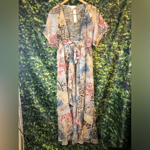 VENUS Multicolored Flutter Sleeve V-Neck Sundress - Picture 6 of 15